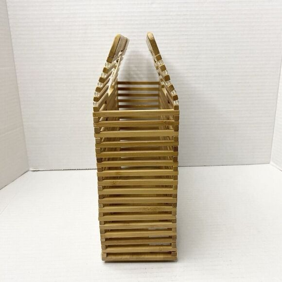 C&C California Bamboo Wooden Rectangle Handbag Summer Beach Picnic Boho Fun - Picture 4 of 15